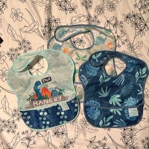 Bumkins Dinosaur Bib Trio in Blue and Green